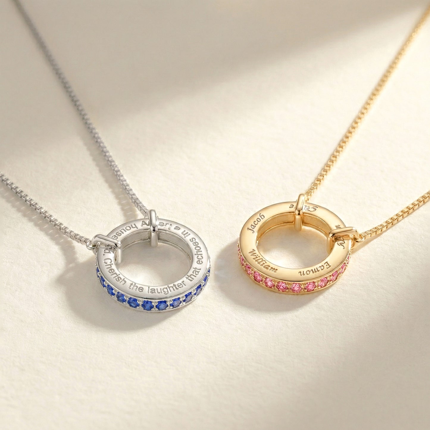 Circle of Love-March Birthstone Family Engraving Necklace SN040