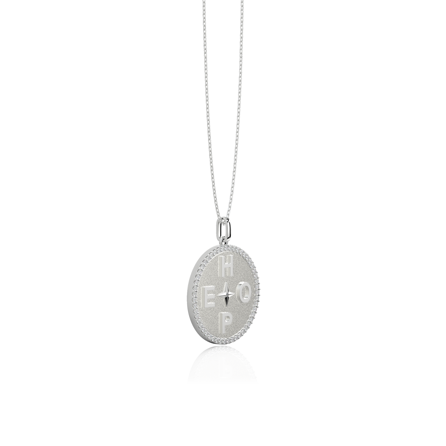 Personal Story & Initial Necklace - 24mm RhodiumPlated 925 Silver, CZ Medallion, Free Engraving