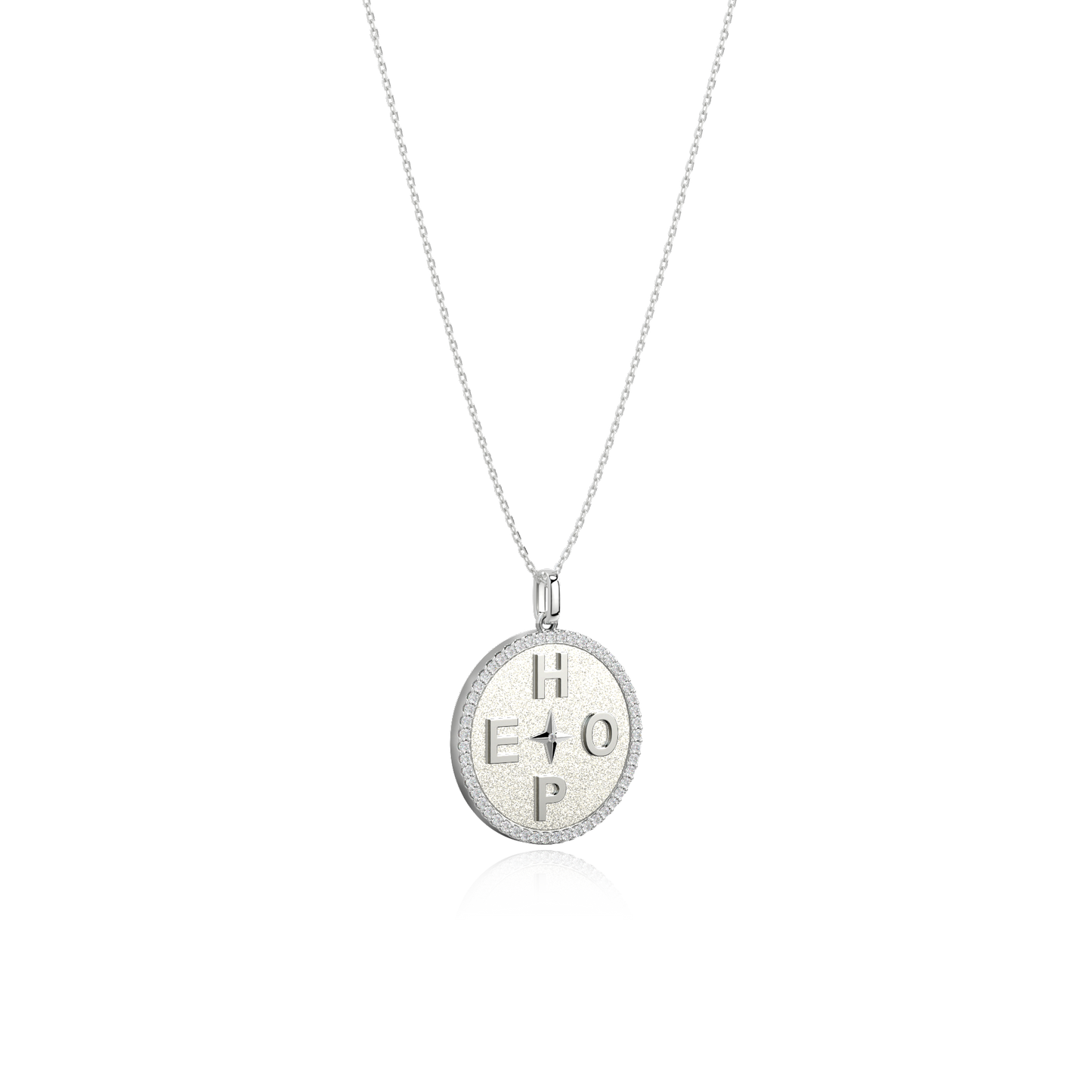 Personal Story & Initial Necklace - 24mm RhodiumPlated 925 Silver, CZ Medallion, Free Engraving