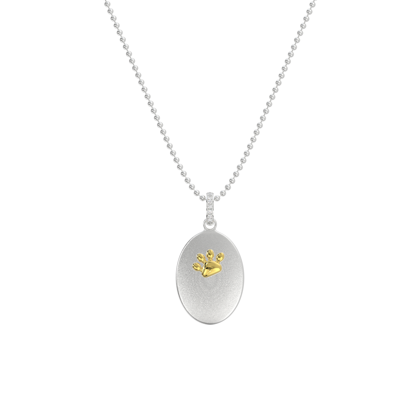 Pet Memorial Necklace - Engravable Sterling Silver Paw Pendant with Cubic Zirconia | Customizable Chain