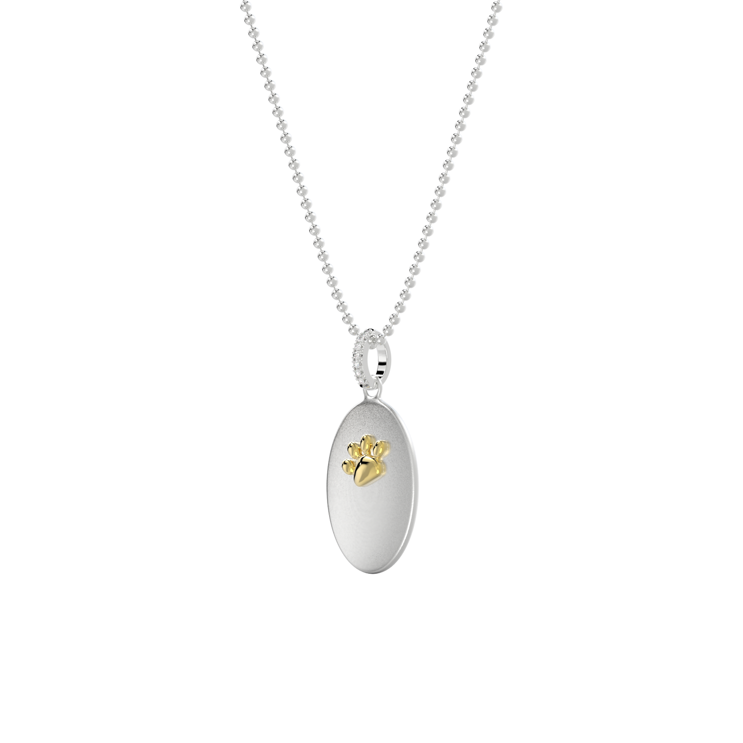 Pet Memorial Necklace - Engravable Sterling Silver Paw Pendant with Cubic Zirconia | Customizable Chain