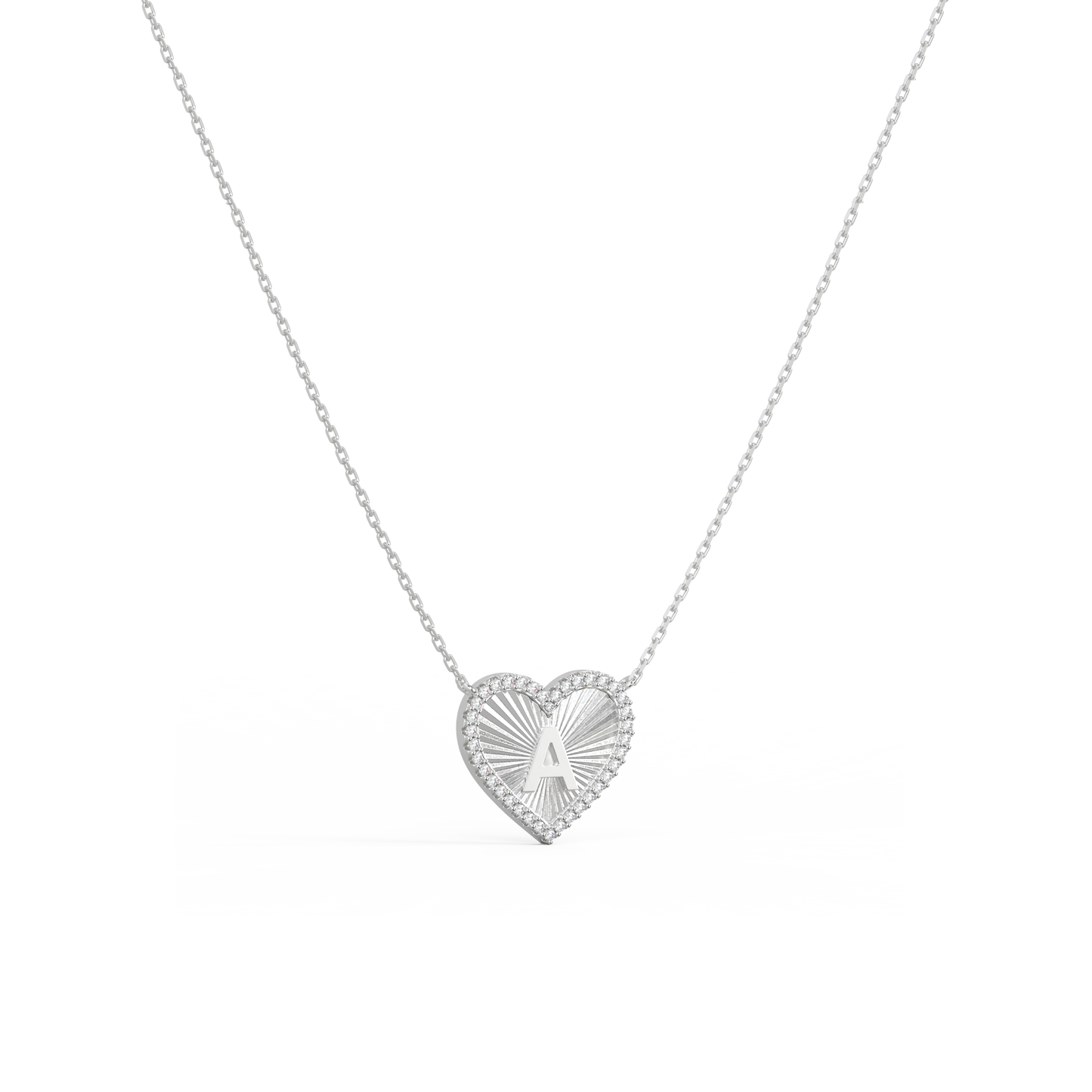 Personalized Initial Necklace - Sterling Silver Heart Pendant, Rhodium Plated, CZ Stones, Engravable Gift