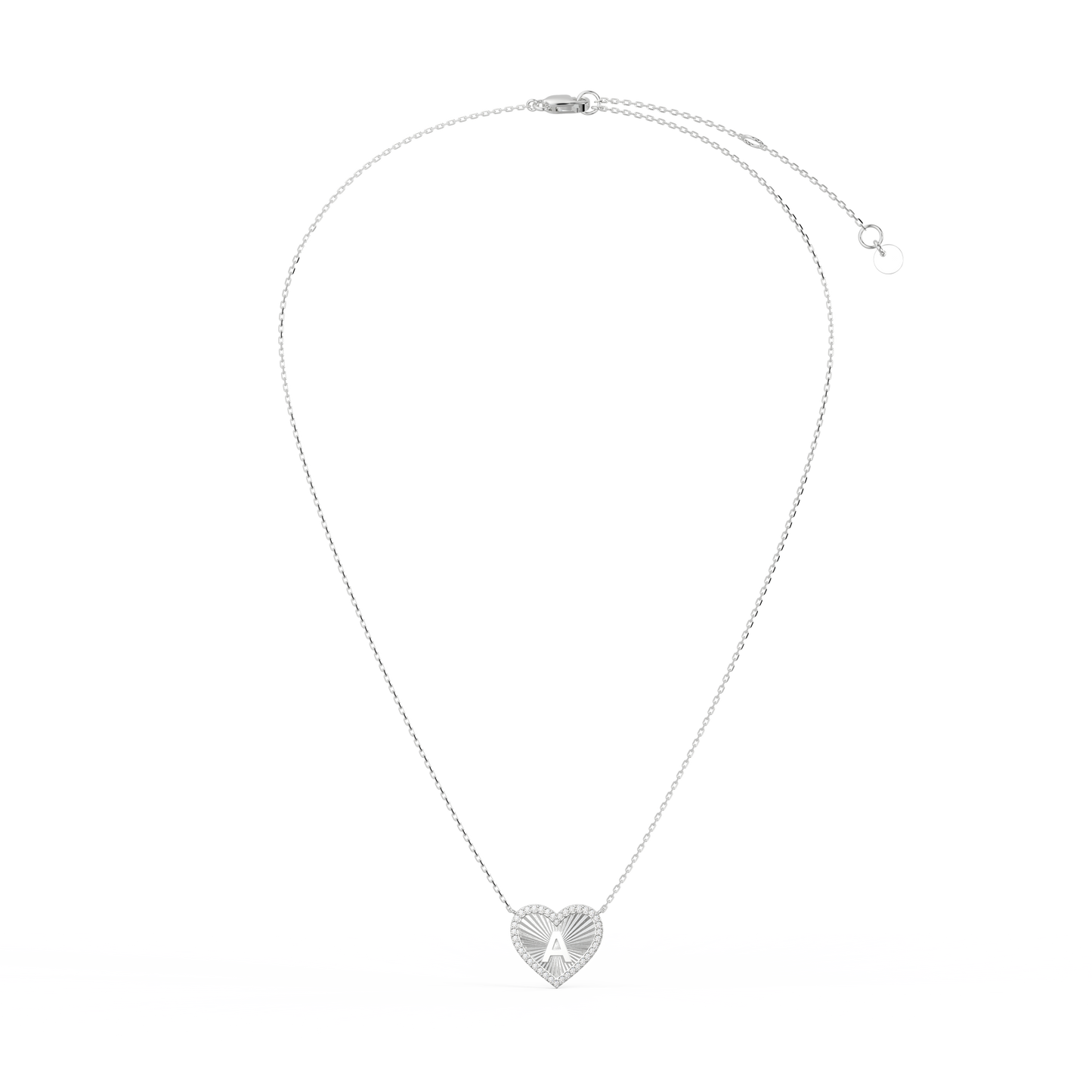 Personalized Initial Necklace - Sterling Silver Heart Pendant, Rhodium Plated, CZ Stones, Engravable Gift