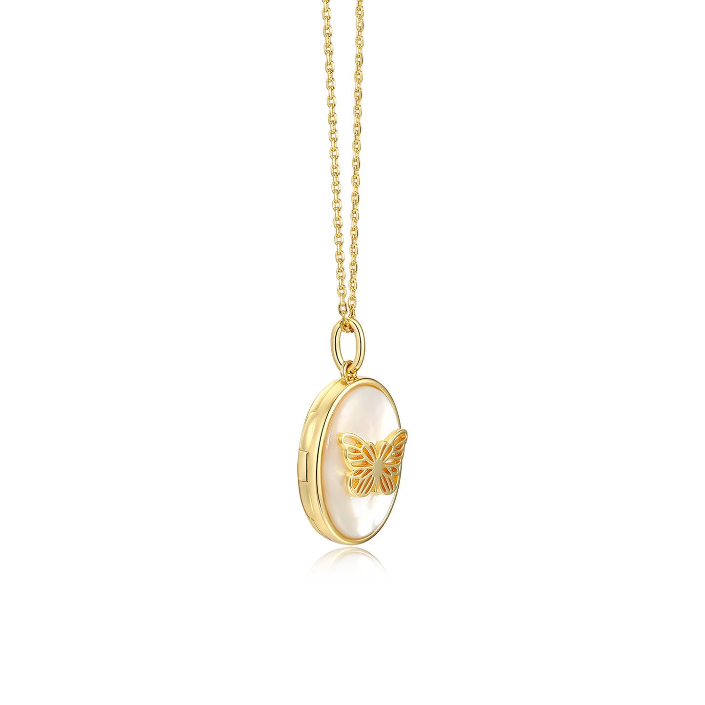 Custom Engraved Butterfly Pearl Shell Locket Necklace - Hold Photos, Sterling Silver Gift