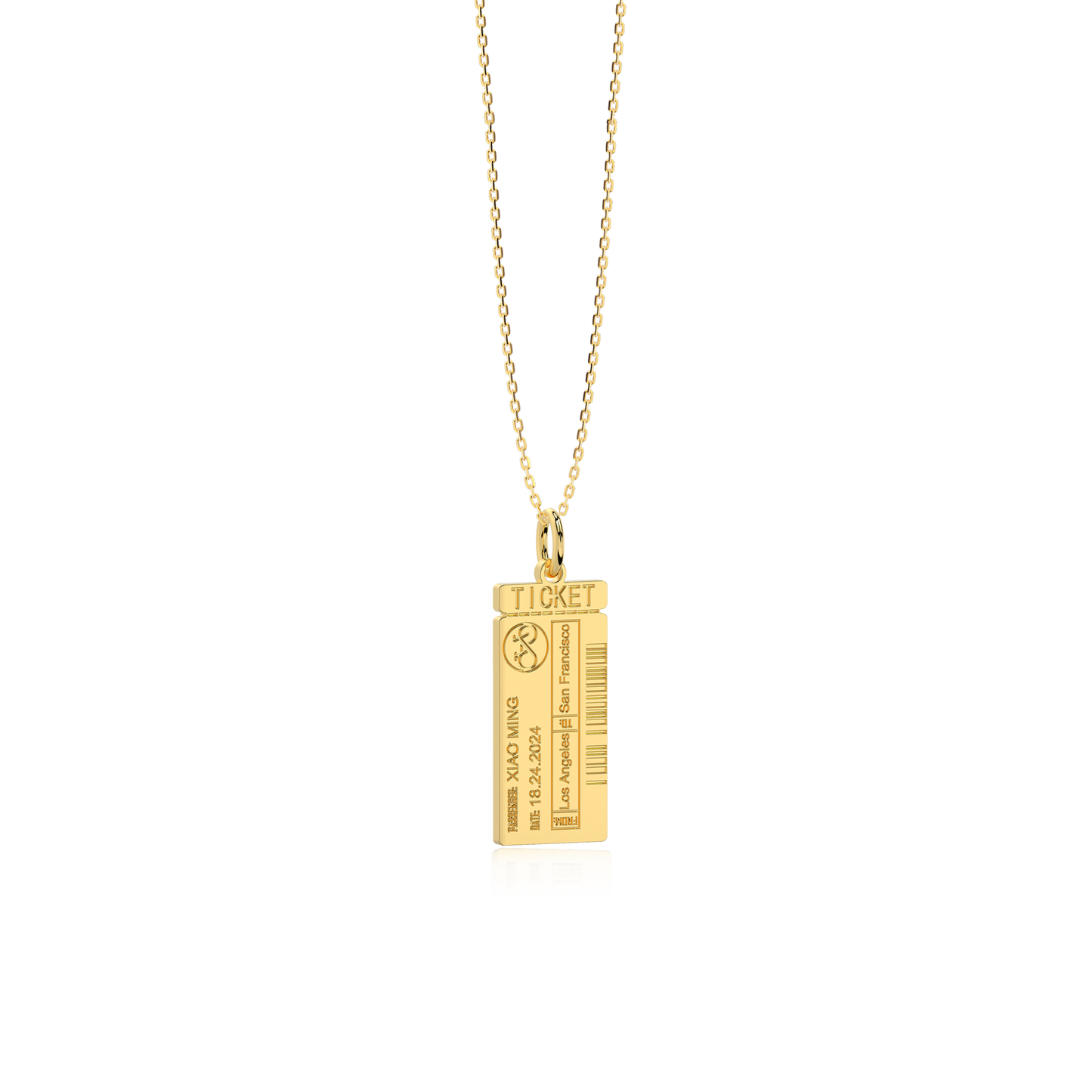Custom Engraved Boarding Pass Necklace - 925 Sterling Silver, Gold/Rhodium Plated, CZ Stones, Personalized Travel Jewelry Gift