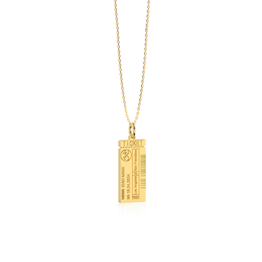 Custom Engraved Boarding Pass Necklace - 925 Sterling Silver, Gold/Rhodium Plated, CZ Stones, Personalized Travel Jewelry Gift