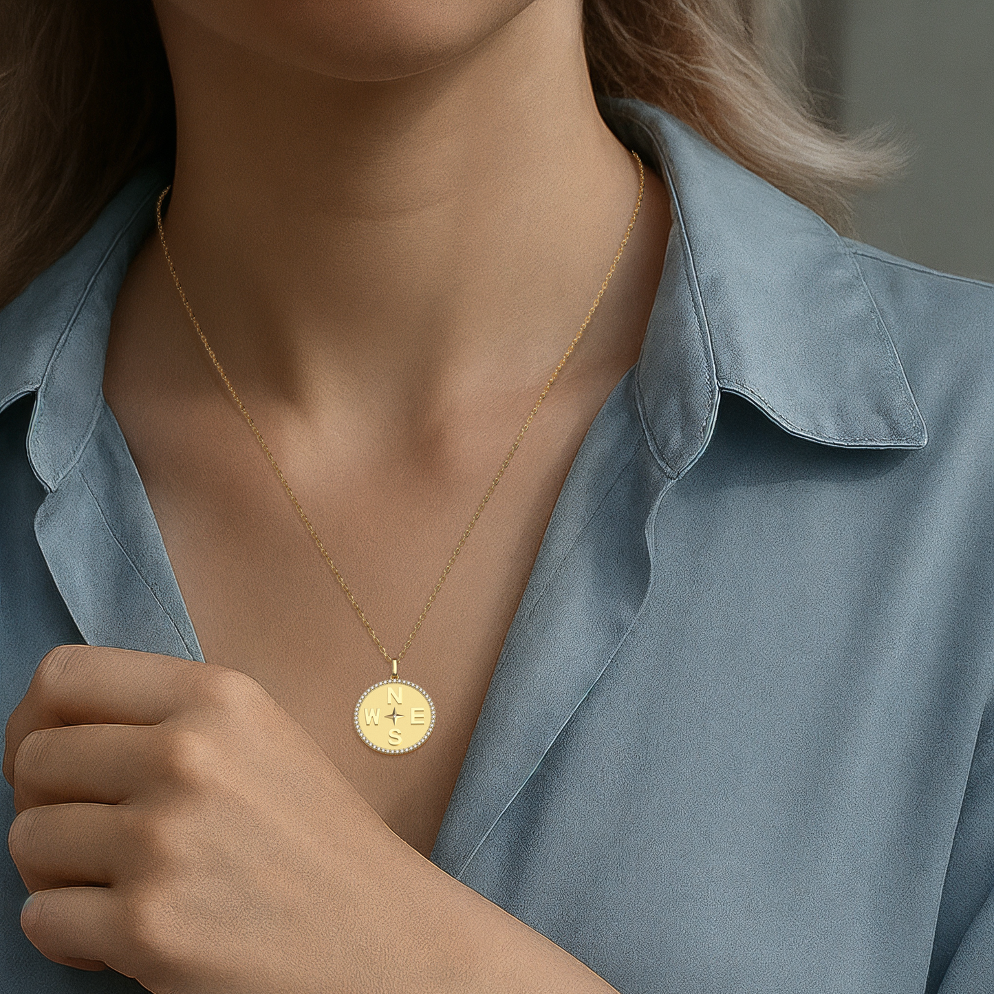 Personal Story & Initial Necklace - 24mm 18K Gold Plated 925 Silver, CZ Medallion, Free Engraving