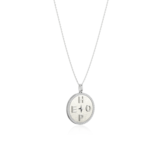 Personal Story & Initial Necklace - 24mm RhodiumPlated 925 Silver, CZ Medallion, Free Engraving