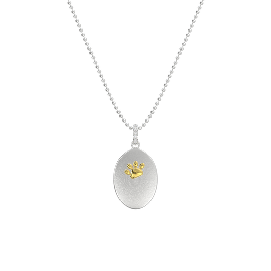 Pet Memorial Necklace - Engravable Sterling Silver Paw Pendant with Cubic Zirconia | Customizable Chain