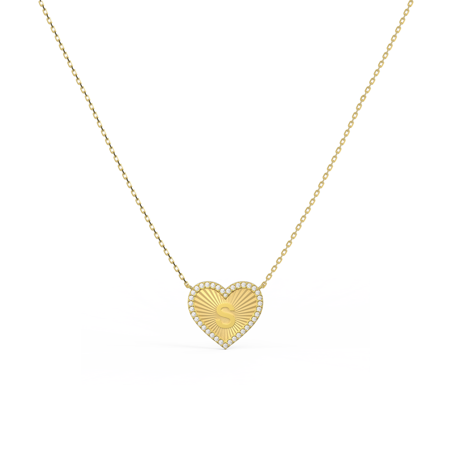 Personalized Initial Necklace - Sterling Silver Heart Pendant, 18K Gold Plated, CZ Stones, Engravable Gift