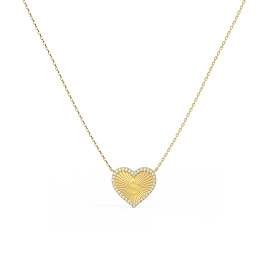 Personalized Initial Necklace - Sterling Silver Heart Pendant, 18K Gold Plated, CZ Stones, Engravable Gift
