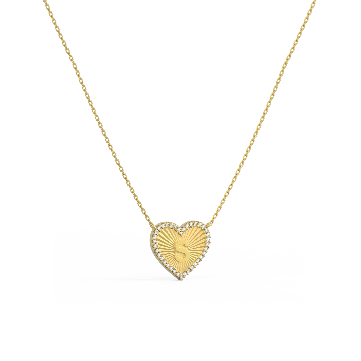 Personalized Initial Necklace - Sterling Silver Heart Pendant, 18K Gold Plated, CZ Stones, Engravable Gift