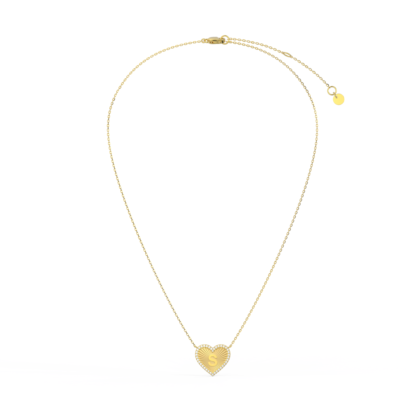 Personalized Initial Necklace - Sterling Silver Heart Pendant, 18K Gold Plated, CZ Stones, Engravable Gift