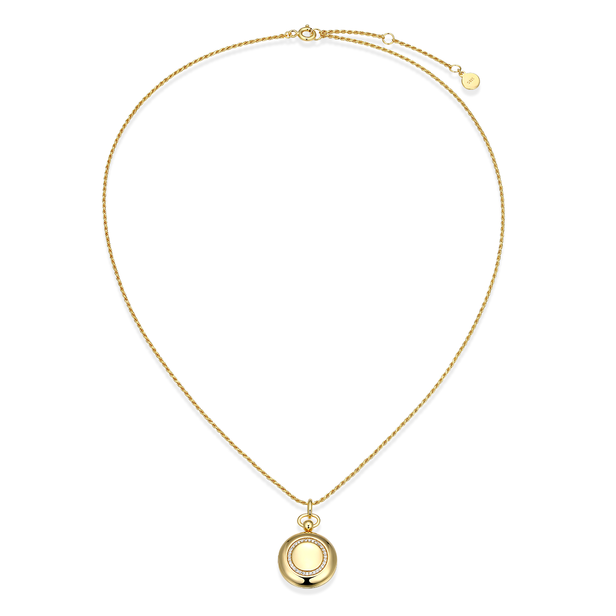 Personalized Round Locket Necklace - Custom Engraved Photo Pendant - 925 Sterling Silver w/ 18K Gold or Rhodium Plating & CZ