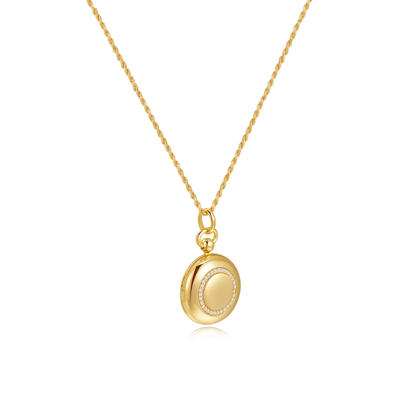 Personalized Round Locket Necklace - Custom Engraved Photo Pendant - 925 Sterling Silver w/ 18K Gold or Rhodium Plating & CZ