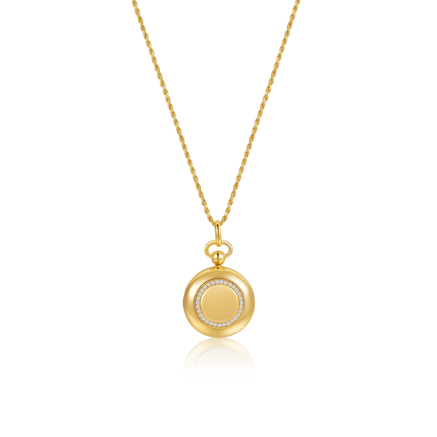 Personalized Round Locket Necklace - Custom Engraved Photo Pendant - 925 Sterling Silver w/ 18K Gold or Rhodium Plating & CZ