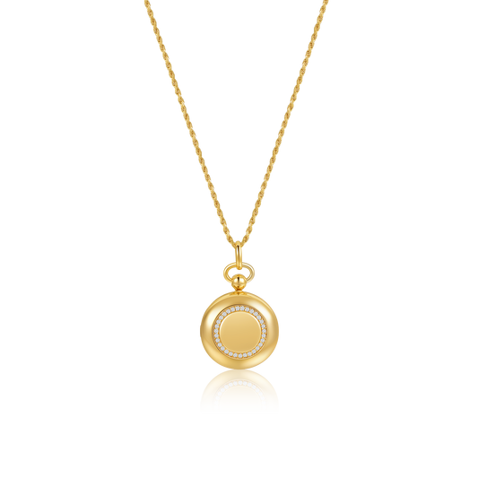 Personalized Round Locket Necklace - Custom Engraved Photo Pendant - 925 Sterling Silver w/ 18K Gold or Rhodium Plating & CZ