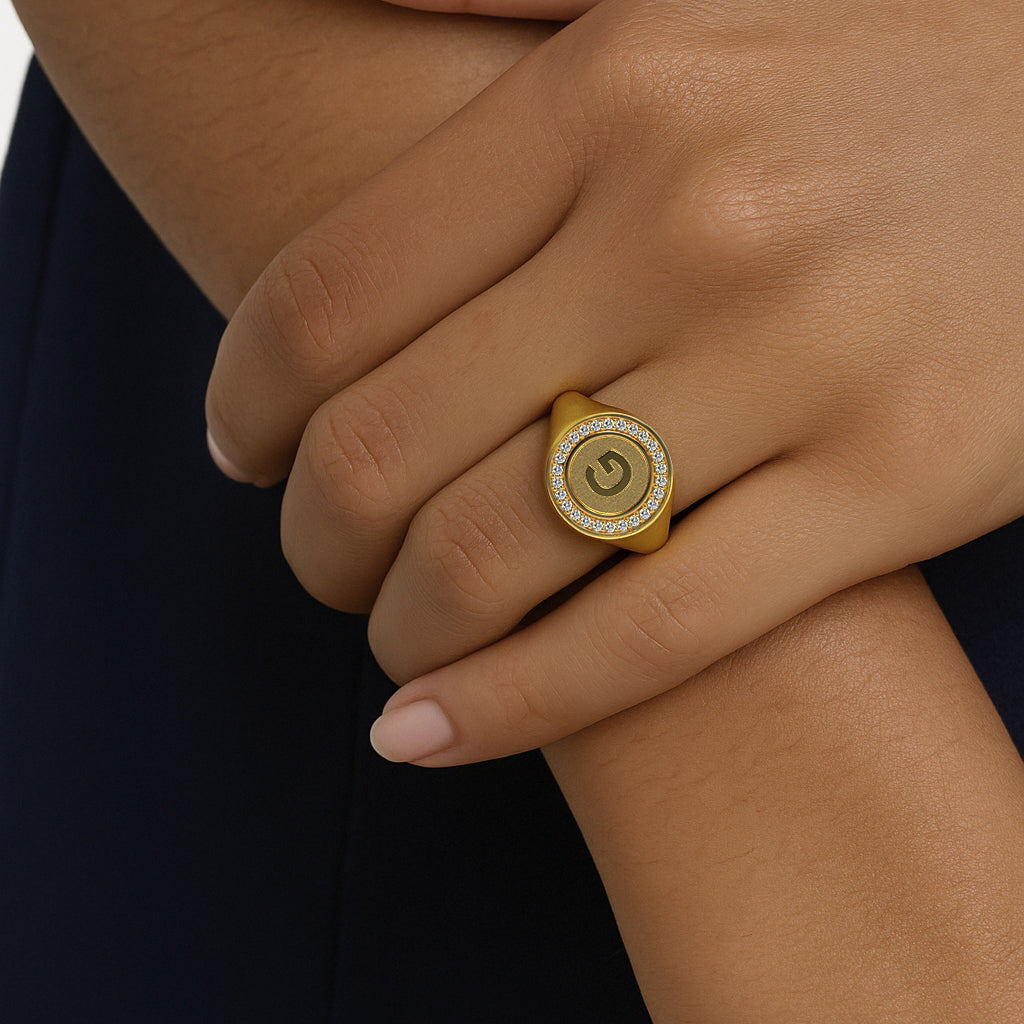 18k Gold or RhodiumPlated Monogram Custom Initial Ring- 925 Sterling Silver, CZ Stone,Gold/Silver (US4-10)