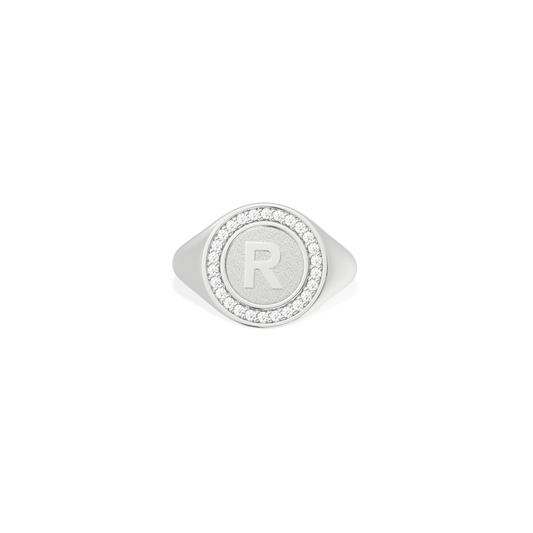 RhodiumPlated Monogram Custom Initial Ring- 925 Sterling Silver, CZ Stone,Silver (US4-10)